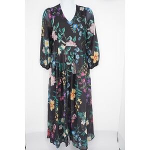 Toleen Womens Maxi Dress Sz 2XL Dark Floral Sheer Lined Flowy Resort Wedding